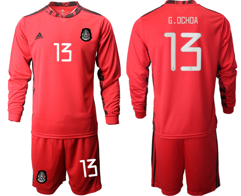 Men 2020-2021 Season National team Mexico goalkeeper Long sleeve red #13 Soccer Jersey->mexico jersey->Soccer Country Jersey